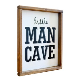 Little Man Cave Wood Wall Sign Toddler Boys Room Wall Decor Art for Kids Bedroom Wooden Framed Modern Farmhouse Wall Hanging Art