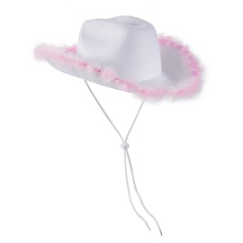 Dubute Women's Tiara Cowgirl Hat Western Party Hat Accessories Disco Costume Cowboy Hat (F-White Pink, One Size)