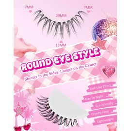 Short Eyelashes Natural Look Lashes Wispy False Eyelashes Demi Wispies Eyelashes Small Fake Lashes 13MM Clear Band Strip Eye Lashes Pack 7 Pairs
