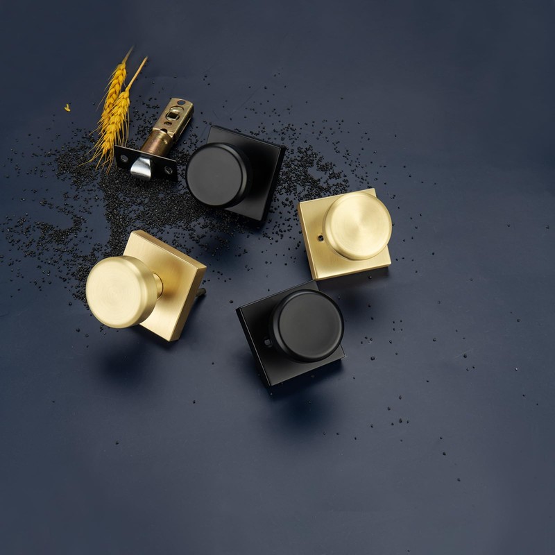 STARPY Brushed Gold Door Knobs Interior with Square Rosette, 2