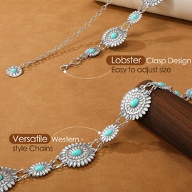 JASGOOD Women Boho Chain Belts for Jeans Dresses Western Silver Concho Waist Chain Belt for Women Adjustable Metal Cowgirl Belt,Silver,Fit Waist up to 36 inches