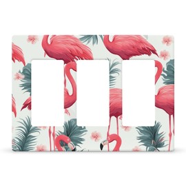 Wall Plate Decorative Outlet Cover 2-Gang Duplex WallPlate Pink Flamingo Pattern Edge Outlet Covers Light Switch Cover Decorative Wallplate 5" X 3" Thermoplastic Standard Size