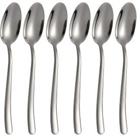 Soup Spoon Stainless Steel Set with 6 Heavy Duty Cutlery Spoons, Asian Soup Spoon, Long Handle, Tablespoon for Kitchen, Restaurant, Home