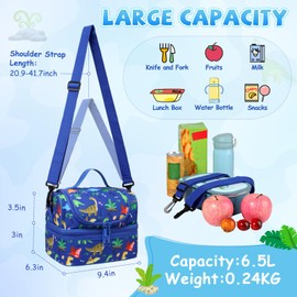 Chase Chic Lunch Bag for Boys, Cute Dinosaur Insulated Lunch Boxes Bag for Toddler Kids, Lightweight Cooler Bag in Dual Compartment Leak-Proof Lunch Organizer for School Picnic