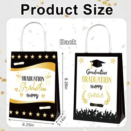 12 Pieces 2024 Graduation Gift Bags Graduation Favor Treat Bags Graduation Party Candy Gifts Bags with Handles, Gold Black Goodie Candy Treat Bags Class of 2024 Senior Year Party Decoration Supplies