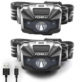 Foxelli LED Headlamp Rechargeable – Ultralight USB Rechargeable Headlamp Flas...