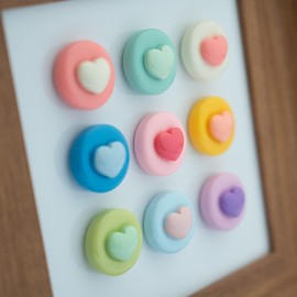 SUNURS 16/9-Piece Glossy Macaron Heart Magnets for Whiteboard, Locker, Kitchen, Office, Strong Decorative Magnetic Stickers (Multi-Color, Multi-Pack)