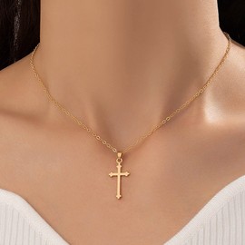 Atentuyi Boho Cross Pendant Necklace Gold Cross Choker Necklace Small Cross Necklace Dainty Chain Necklace Simple Tiny Necklace Vintage Religion Necklace Jewelry for Women and Girls