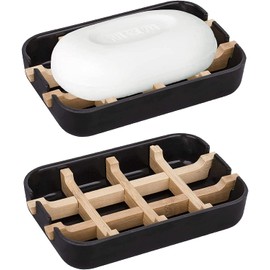 Aoheuo Modern Bamboo Fiber soap Holder and soap Dish Combination (Removable), Black, 5.12 Long by 3 Wide, 0.98 inches high, Used in Kitchens, bathrooms, and bar Sinks