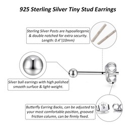 CERSLIMO 3 Pairs Sterling Silver Stud Earrings for Women Men Girls 2mm Tiny Silver Ball Earrings Set Cartilage Small Tragus Earrings for Sensitive Ears