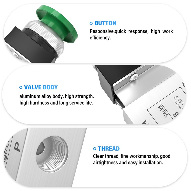 TAILONZ PNEUMATIC Green 1/4”NPT Manual Control type Mushroom Push Button