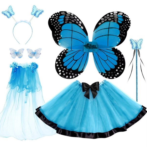 WILDPARTY Fairy Costume Kids Set, Butterfly Wings Tutu Hair Clips