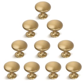NIZADO 10 Pack Solid Drawer Knob Warm Gold Kitchen Cabinet Knob Champagne Bronze,Euro Style Dresser Knob Antique Brass Furniture Hardware,Diameter:1-1/5 "