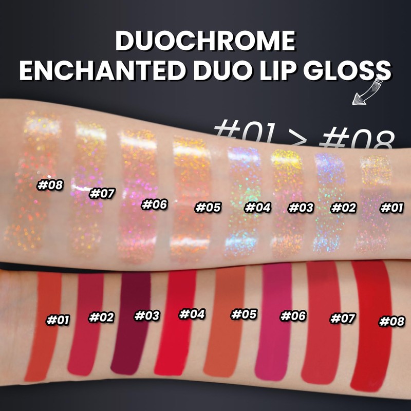 CHARMACY Multichrome Double Head Non-Stick Lip Gloss, Metallic Colourful Lip