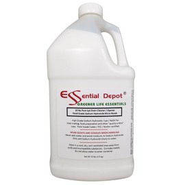 Essential Depot 10 lbs Bottle Food Grade Sodium Hydroxide Lye Evenly-Sized Micro Pels (Beads or Particles) - Lye Drain Cleaner - HDPE Container with Resealable Child Resistant Cap and Handle