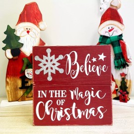 GAPLUM Christmas Handmade Rustic Wood Sign Believe in The Magic Of Christmas Snow Sign
