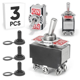 3-Pack Toggle Switch with Waterproof Cap KN3B-203, ON/Off/ON DPDT 6Pin 20A 12mm/0.47" Heavy Duty Bakelite Rocker Switches Silver-Plated Copper Terminal for Auto Car Marine Boat