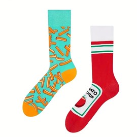HiPiiy Unisex Ketchup French Fries Socks Pattern Street Style Fashion Personality AB Socks, Skateboard Socks, Couple Socks,Gifts for Boyfriend Dad Mom,Funny Novelty Socks