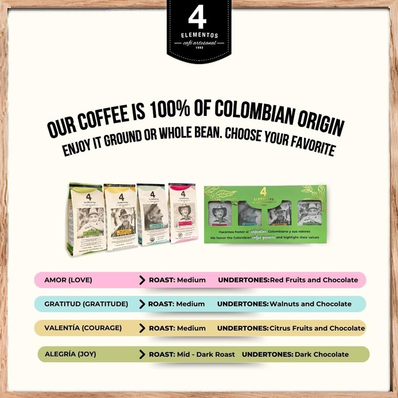 4 Elementos | Ground Specialty Coffee Colombian, 12 Oz, Honey,