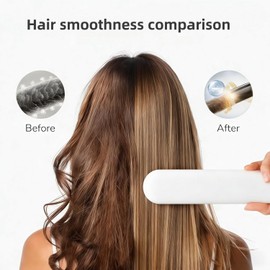 Hair Straightener Brush, 7 Temperature Settings (140℃-200℃) Electric Straightening Comb with LED Display, Dual Battery & Auto-Shutoff, Anti-Frizz Hair Styling Tool for All Hair Types (White)