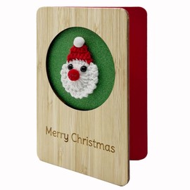 Della Stella Wooden Christmas Greeting Card,Handmade Christmas Card with Knitted Santa,Merry Christmas Card For Friends,Family