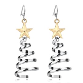 Christmas Tree Dangle Earrings, 2.2in Christmas Earrings for Women Lightweight Metal Drop Holiday Earrings Jewelry with Gold Star Charm for Women Holiday Christmas Party Gift
