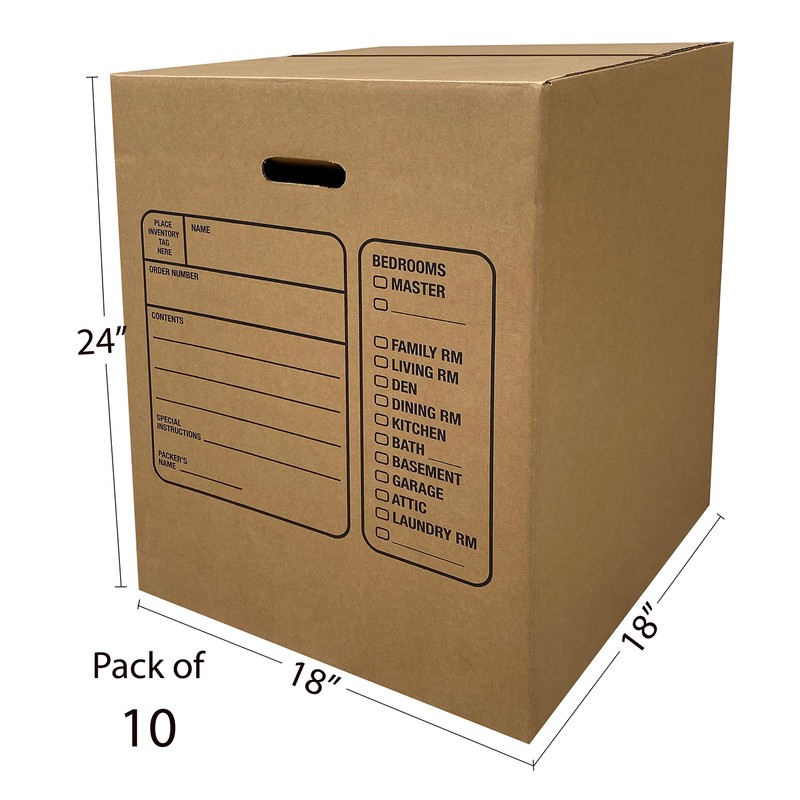 Uboxes Moving Boxes with Handles, 10 Premium Large, 18 x