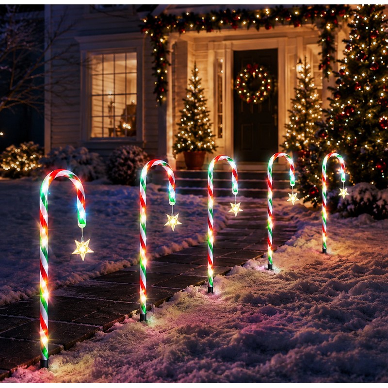 Solar Christmas Pathway Lights for Outdoor Décor – 5-Piece 8-Mode