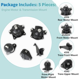 FIWARY 6-Piece Engine & Transmission Motor Mount Kit for 2003-2007 Honda Accord 2.4L - Replaces OE A4526HY A4517 A4509 A4542 A4516 A4510