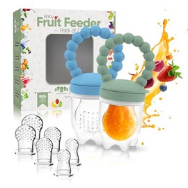 O’doe Fruit Feeder | Baby Fruit Feeder Pacifier with 2 Feeders and 6 Nipples | BPA-Free, Food-Grade Baby Food Feeder and Fruit Teether for Babies | Weaning Dummy Fruit Nibbler