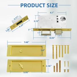 Pocket Door Hardware Mortise Lock with Pull, Privacy Recessed Handle Latch,Invisible Sliding Door Lock (Gold, Privacy)