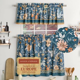 Maison d' Hermine Kitchen Curtains Sets for Windows 100% Cotton Set of Kitchen Curtains Valances for Home [2 Tiers (28"X36") and 1 Valance (56"X18")] Farmhouse, Cafe (Luxury Loft-Dark Teal)