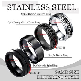 4Pcs Rings for Men Black Anxiety Spinner Ring Cool Stainless Steel Fidget Ring Set ADHD Stress Relieving Fashion Band Rings