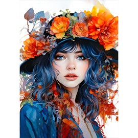 KEYIFA Diamond Painting Accessories, 5D Woman and Flowers Crystal Art Photo Craft Set, Diamond Painting Adults, DIY Full Drill Pictures, Diamond Painting Set, Home Wall Decor, 30 x 40 cm