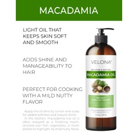 velona Macadamia Nut Oil 8 Fl Oz | 100% Pure and Natural Carrier Oil | Refined | Cooking, Skin, Hair, Body & Face Moisturizing | Use Today - Enjoy Results