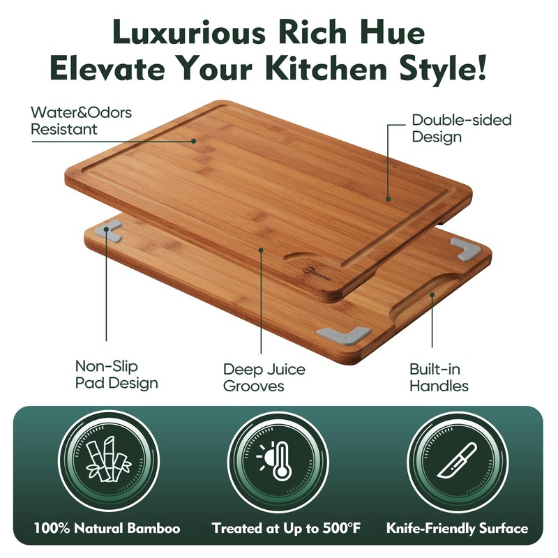 Bamboo Cutting Board, Non Slip Wood Cutting Boards for Kitchen
