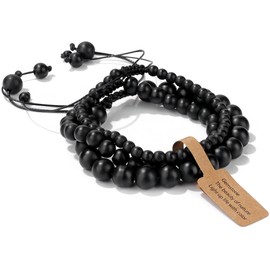 WEIZAIJY Natural Jasper Stone Bead Bracelet, 8mm Beads, Adjustable Length with Cord (Style 25)