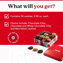 David's Cookies Freshly Baked Melt In Your Mouth Assorted Mini Cookies with Chocolate Chip, Chocolate & White Chocolate Chip & Red Velvet Cookies (Assorted Mini Cookies in Regular Tin - 1Lb)