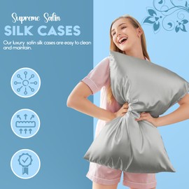 Sunshine Comforts Satin Silk Pillow Cases 2 Pack Grey, Soft, Smooth, and Luxurious Pillow Cases with Envelope Closure, Silk Pillow Cases for hair & skin, for Women's, Standard Size 50x75cm