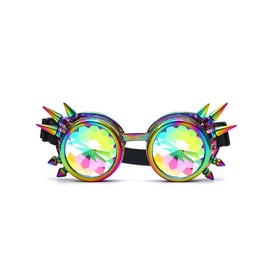 DPLUS Kaleidoscope Goggles - Steampunk Goggles with Spike Prism Steampunk Cyber Real Crystal Rainbow