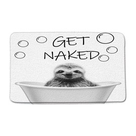 Sunhe Sloth Bath Mat Black and White Sloth Portrait Funny Quote Bathtub Sketch Pattern Cute Animal Bathroom Decor Rug Absorbent Doormat Kitchen Toilet Floor Rug-18x30 Inch