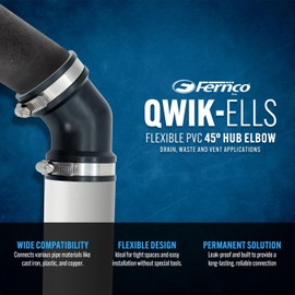 Fernco Qwik Ell 2 in. Hub 45-Degree Flexible PVC Elbow Fitting Includes Optional 1.5 in. Reducer Bushing