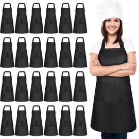 JaGely 24 Pack Adjustable Bib Apron with 2 Pockets Black Aprons Bulk for Server Adult Women Kitchen Apron Water Oil Resistant(Black)