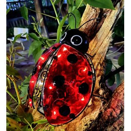 Teaeeno Ladybug Solar Lantern Pattern Light,Hanging Waterproof LED Solar Lights Outdoor Decorative,Solar Tabletop Lanterns,Metal Solar Lantern Outdoor Figurines for Patio Garden Table Decor