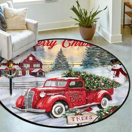 Alfombra redonda personalizada con tu propio diseño, logotipo, foto, antideslizante, personalizable, para recámara, sala de estar, oficina, jardín, balcón, 36 pulgadas, camión rojo de Navidad
