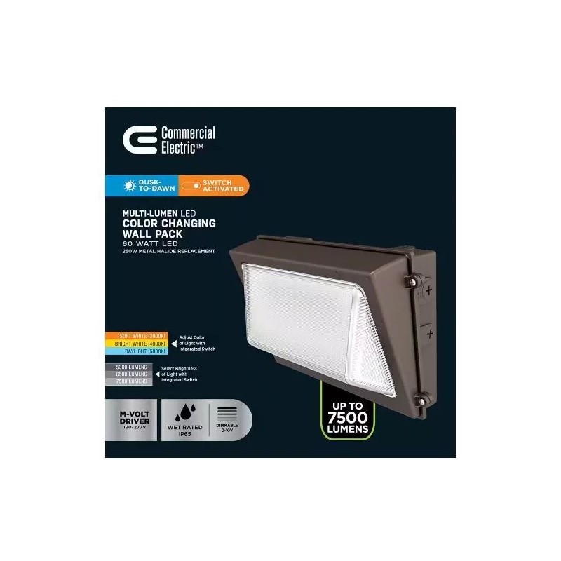 Commercial Electric Multi-Lumen LED Color Changing Wall Pack - Bronze