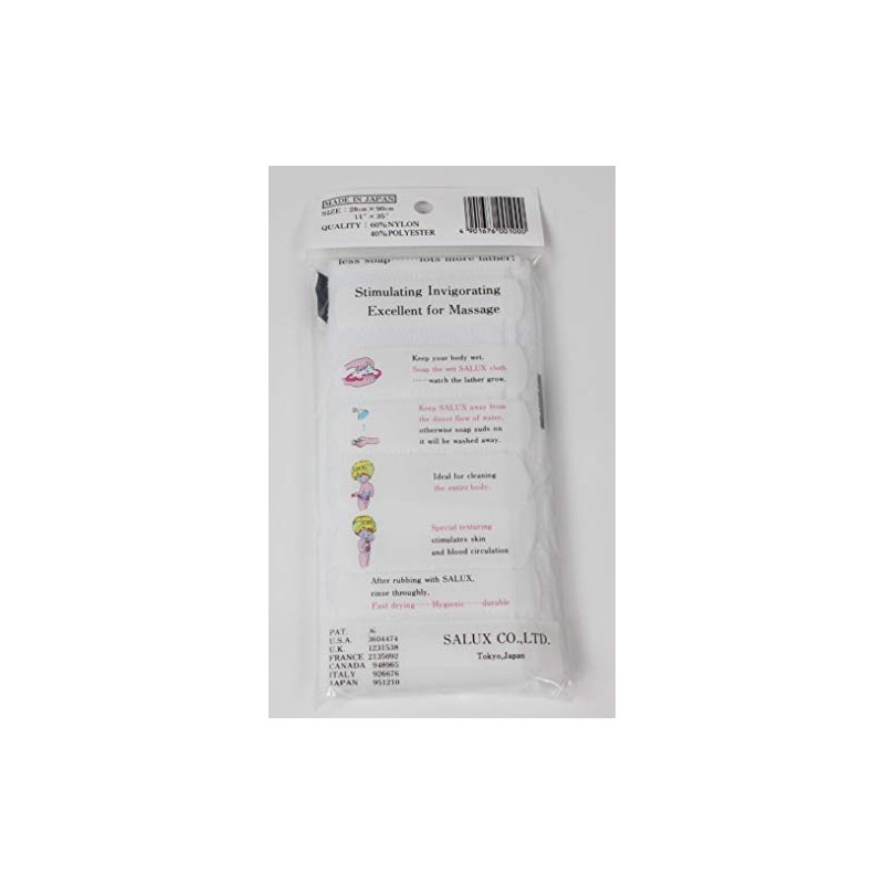 Salux Nylon Japanese Beauty Skin Bath Wash Cloth/Towel White1 Count