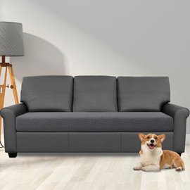 Sofa Seat Cushion Cover, Sofa Seat Cushion Cover, Stretch, Elastic Cushion Covers, Cover for Sofa Seat Cushion, Non-Slip Fabric Tartan (Dark Grey, 3-Seater)