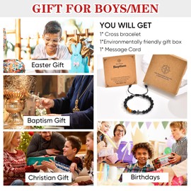 MEALGUET Baptism Gift Cross Bracelet to Men : Beaded Religious Cross Bracelet Inspirational for Son Grandson Nephew Christian Confirmation Communion Baptism Easter Gift Bible Verse for Boys