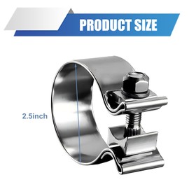 MLY 2.5 Inch Exhaust Clamp, 2 1/2" O-Ring Exhaust Manifold Pipe Clips, Stainless Steel Narrow Band Muffler Clamp for Muffler Pipe, Exhaust Pipe, Catalytic Converters (Silver)